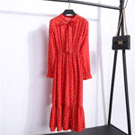 Load image into Gallery viewer, Midi Dress with Blouson Sleeve and delicate floral embellishment
