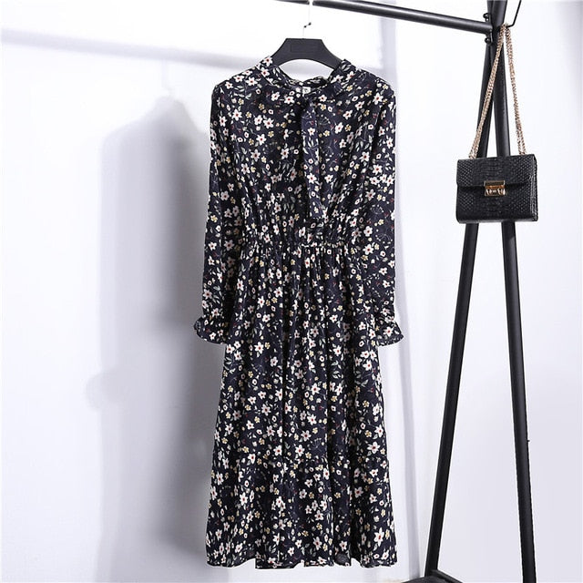 Midi Dress with Blouson Sleeve and delicate floral embellishment