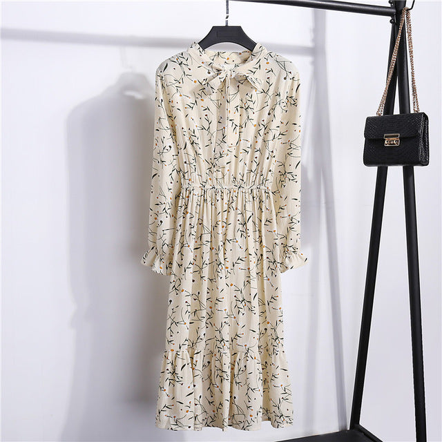 Midi Dress with Blouson Sleeve and delicate floral embellishment