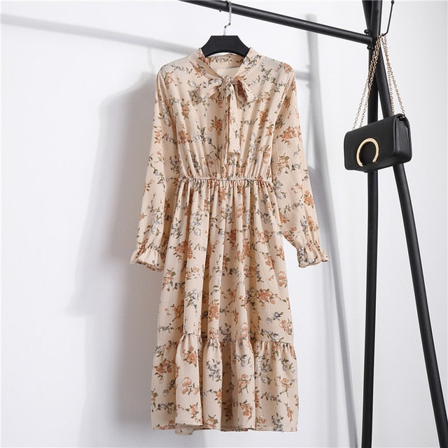 Midi Dress with Blouson Sleeve and delicate floral embellishment