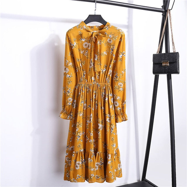 Midi Dress with Blouson Sleeve and delicate floral embellishment