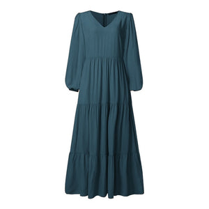 ZANZEA 2020 Stylish Ruffle Maxi Dress Casual Puff Sleeve Tunic Vestidos Female Solid Robe Women's Autumn Sundress Plus Size 5XL